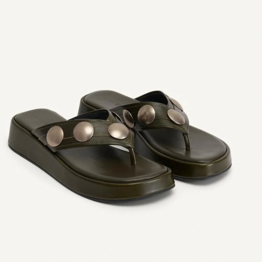 Zara Platform Thong Sandals with Stud Accents - Picture 2 of 6